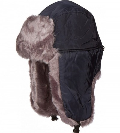 Bomber Hats Martin Adjustable Casual Aviator Ushanka Trapper Hat Faux Fur Lined - Blue - C7186SSZNUZ $13.35