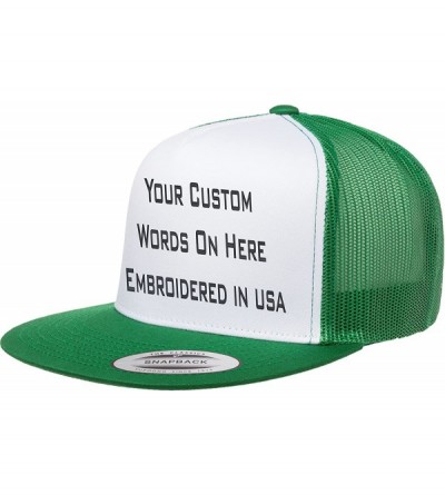 Baseball Caps Custom Trucker Flatbill Hat Yupoong 6006 Embroidered Your Text Snapback - Kelly Green/White/Kelly Green - CB188...