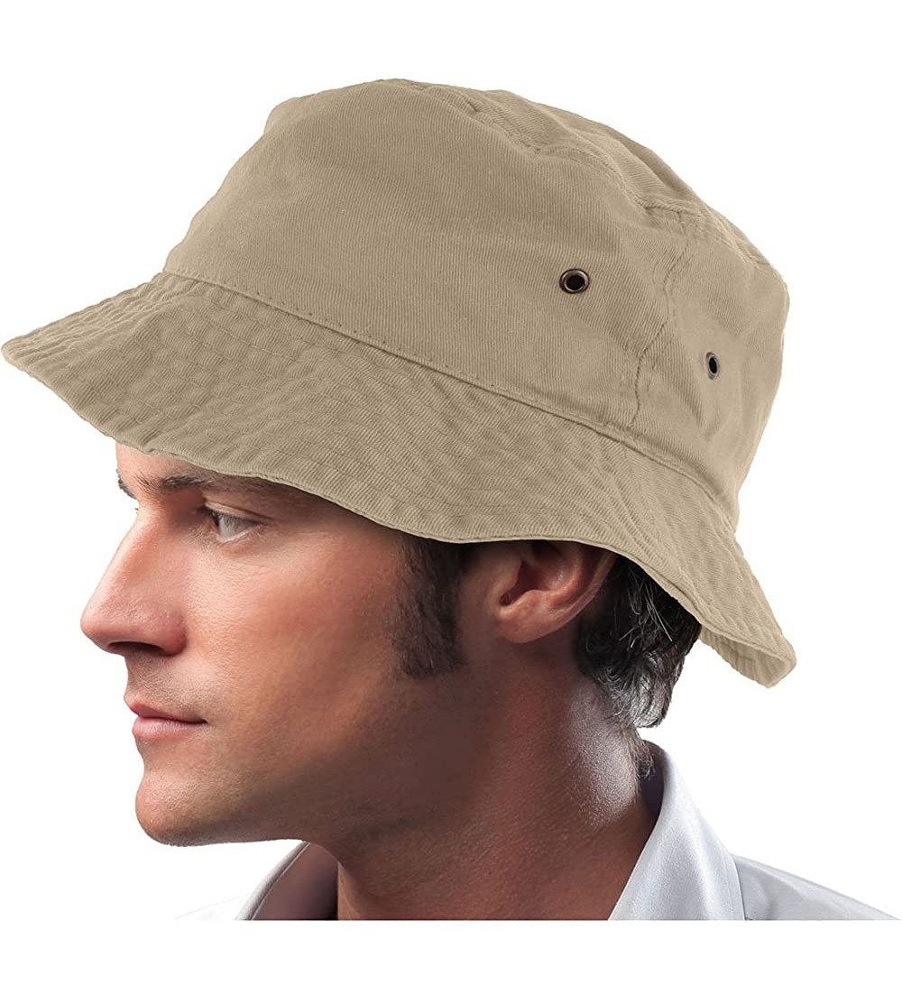 Skullies & Beanies Mens 100% Cotton Fishing Hunting Summer Bucket Cap Hat - Khaki - C211VSYSVTV $9.45