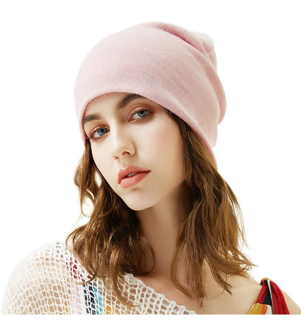 Skullies & Beanies Winter Warm Hats for Women Girls- 2-Layer Faux Rabbit Fur Knit Beanie Skull Cap - 1light Pink - CS18Z356N6...