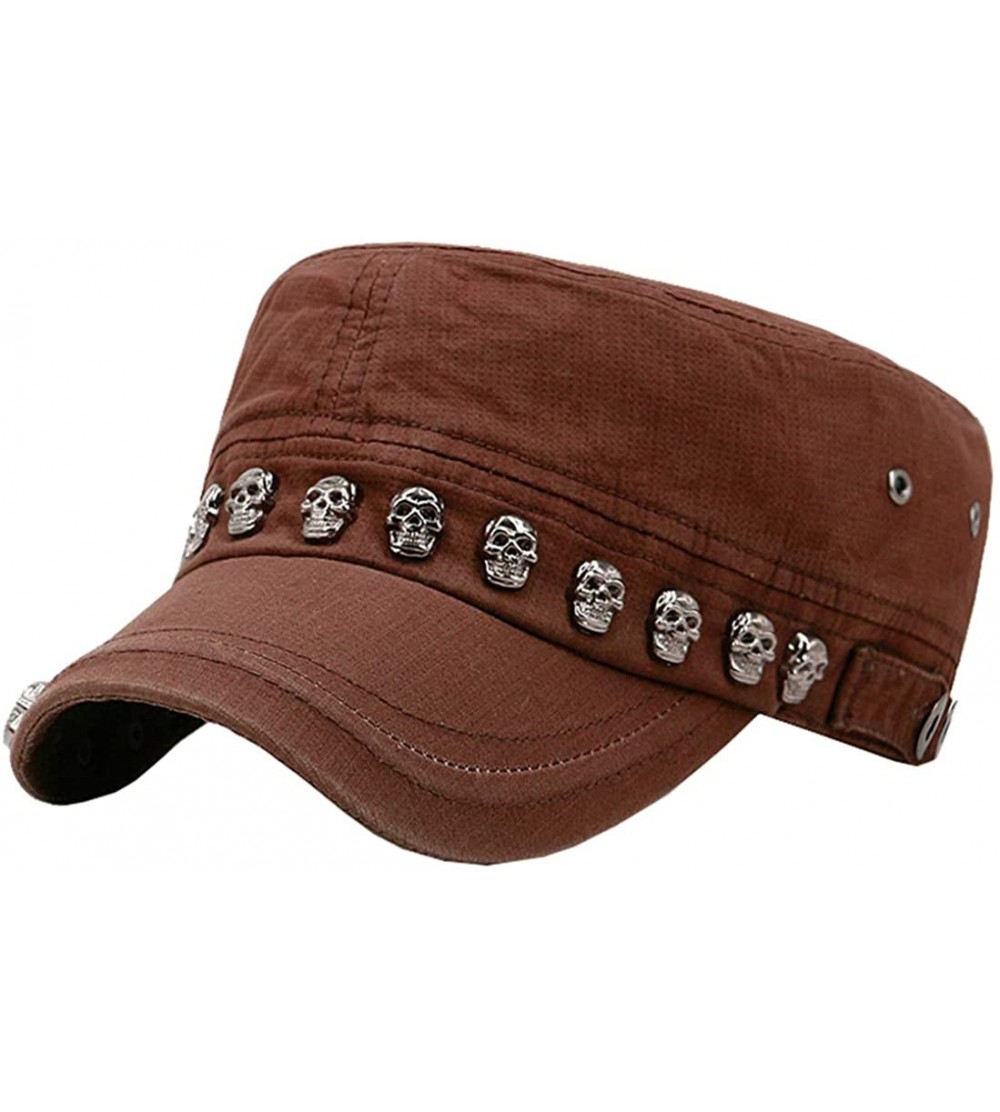 Baseball Caps Unisex Skull/Skeleton Studded Punk-Army-Cap Cool Flat Cap - Rust_red - CG18NR94D5H $11.08