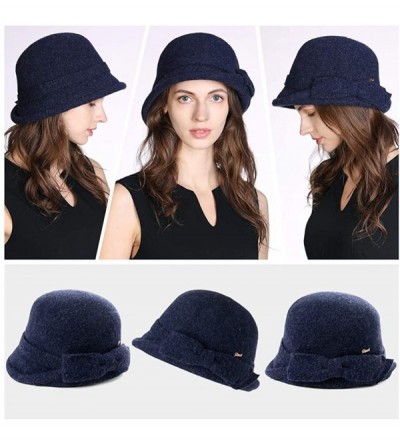 Bucket Hats Womens Wool Blend Winter Bucket 1920s Vintage Derby Hat Fedora Round Fall Bowler 55-59cm - 00767-navy - CC18A69GH...