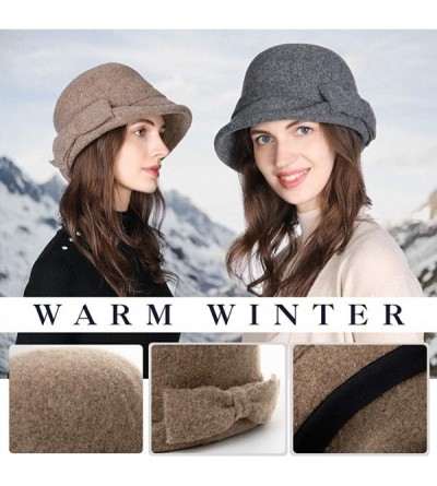 Bucket Hats Womens Wool Blend Winter Bucket 1920s Vintage Derby Hat Fedora Round Fall Bowler 55-59cm - 00767-navy - CC18A69GH...