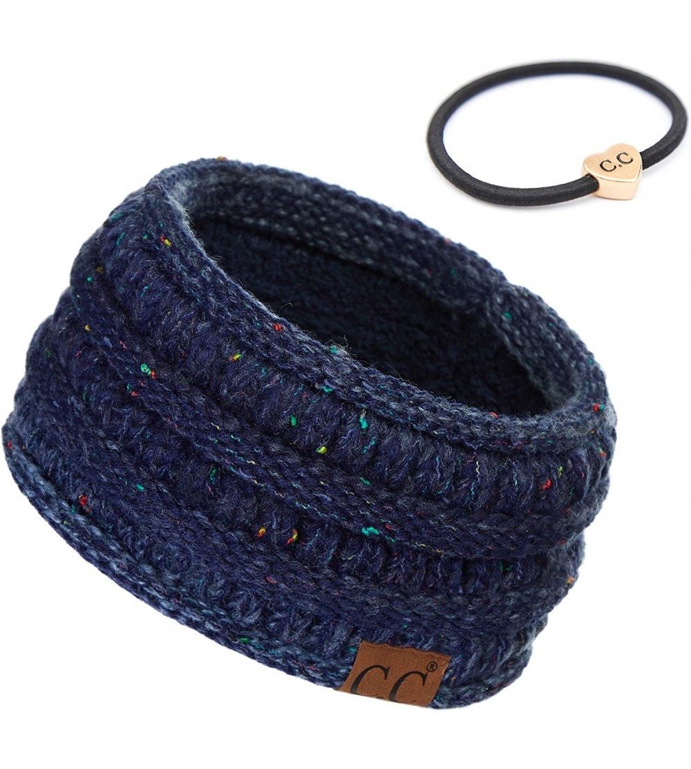 Headbands Stretch Ribbed Ear Warmer Head Band with Ponytail Holder (HW-21) (HW-817) (HW-826) - Ombre Navy - CS18AEMMZGG $15.53