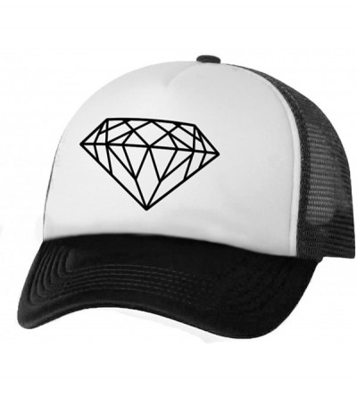 Baseball Caps Diamond Truckers Mesh Snapback hat - White/Black - CD11NKH1VZ5 $36.49