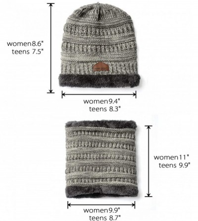 Skullies & Beanies Ponytail Beanie Knit Infinity Scarf Set Womens/Girls Fuzzy Lined Messy High Bun Cap Circle Scarves - CK18I...