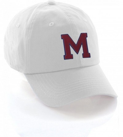 Baseball Caps Customized Letter Intial Baseball Hat A to Z Team Colors- White Cap Blue Red - Letter M - C418ET65YNA $13.70