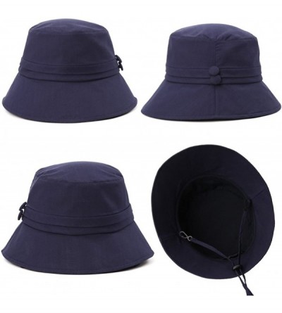Sun Hats Ladies Summer Bucket Sunhat SPF 50 Golf Gardening Camping Boonie Cap with Chin Cord Packable Safari Caps Navy - CA18...