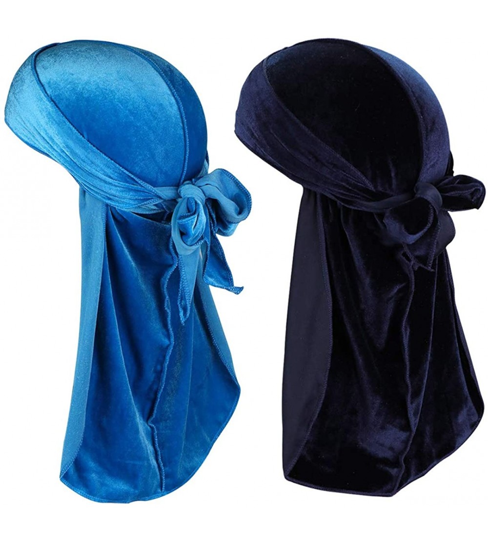 Skullies & Beanies Velvet Durags for Men Waves 2/4 Pair Extra Long-Tail Du-rag Multiple Colors Du Rags for Waves - CN18RT8GKK...