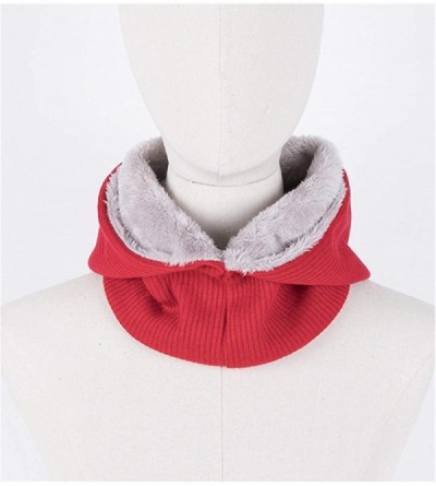 Skullies & Beanies Outdoor Warmer Fleece Hooded Scarf Hat Double Layers Warm Hoodie Hat - Red - C318KK3LUWH $8.76