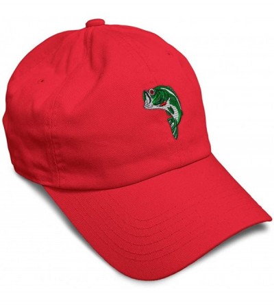Baseball Caps Custom Soft Baseball Cap Fish Sea Bass Embroidery Dad Hats for Men & Women - Red - CH18SGKZZ3Q $29.35