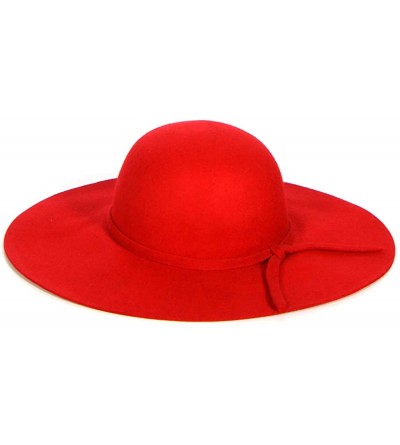 Fedoras Wool Felt Fedora Hats for Women- Panama Hat- Wide Brim Hats- Fall Floppy Hat Women- Beach Hats- Cloche - Red - C518GT...