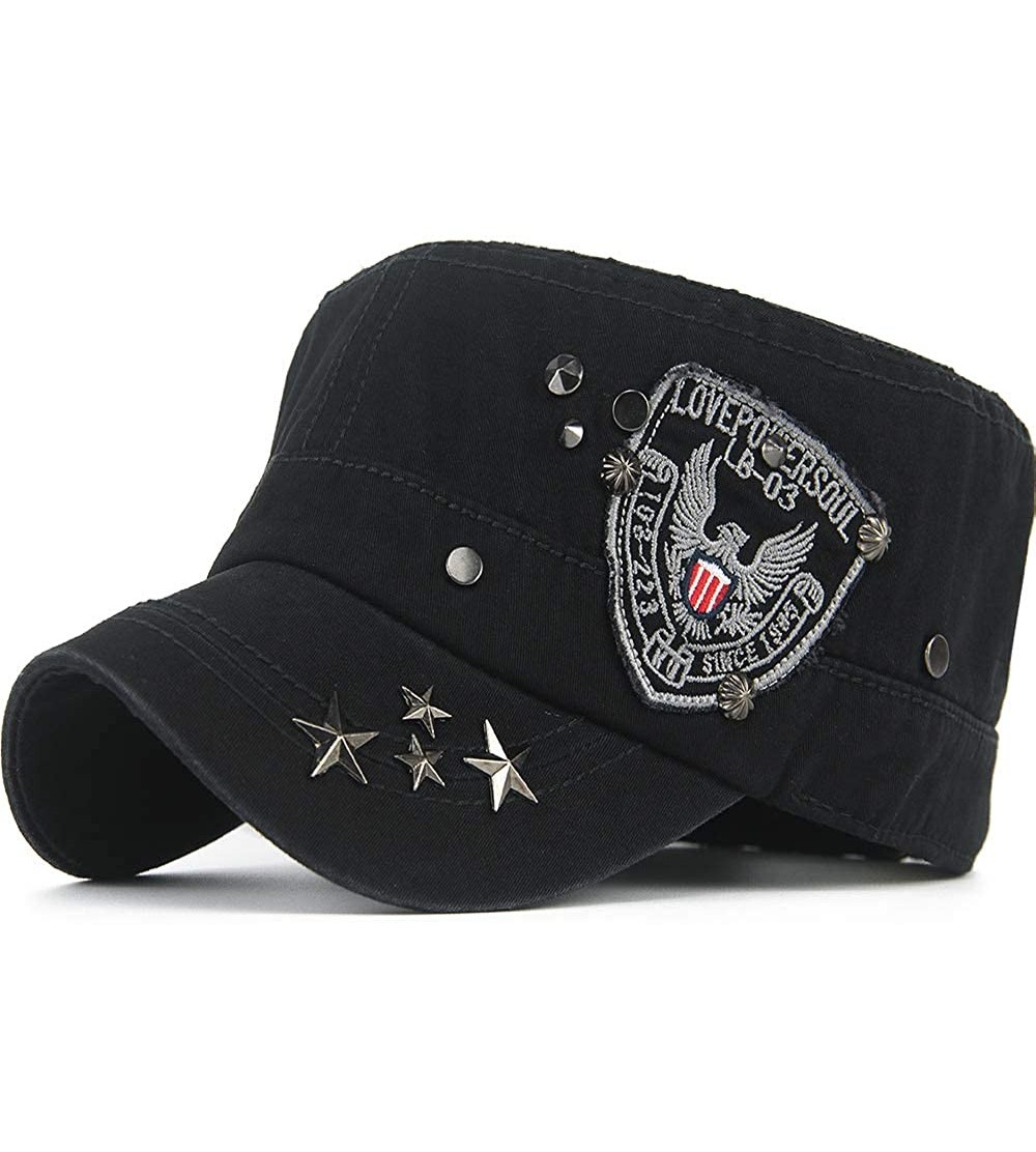 Baseball Caps Men Women USA American Eagle Cadet Army Cap Bling Star Short Bill Military Hat US Flat Top Baseball Sun Cap - C...