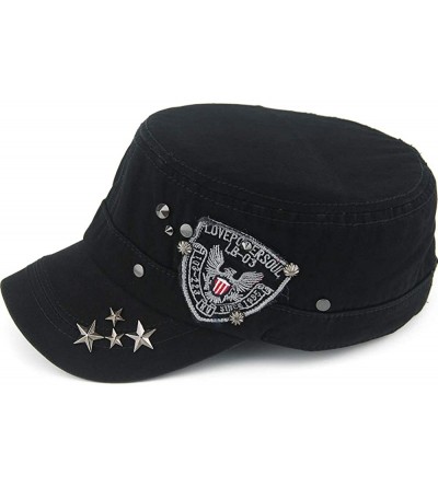 Baseball Caps Men Women USA American Eagle Cadet Army Cap Bling Star Short Bill Military Hat US Flat Top Baseball Sun Cap - C...