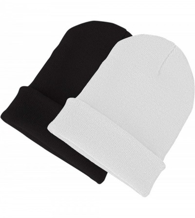 Skullies & Beanies Mens Thick Beanie Hats Solid Color Knit Soft Warm Unisex Beanie Cap - Black+white - CE18NGAA3CW $11.32