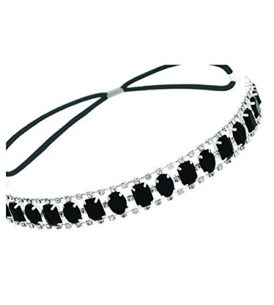 Headbands Elastic Headband with Oval and Rectangle Gems and Sparkling Crystal Accents - Onyx/Black - Onyx/Black - CV12BS2I3LX...
