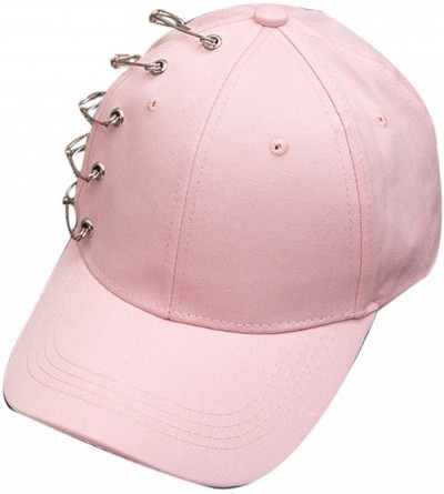 Baseball Caps Women's Iron Ring Pin Retro Baseball Cap Trucker Hat - 5 Needle Pink - C9186NA3SST $14.00