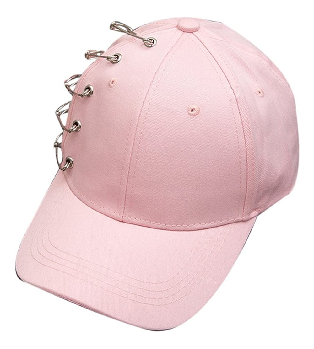 Baseball Caps Women's Iron Ring Pin Retro Baseball Cap Trucker Hat - 5 Needle Pink - C9186NA3SST $14.00