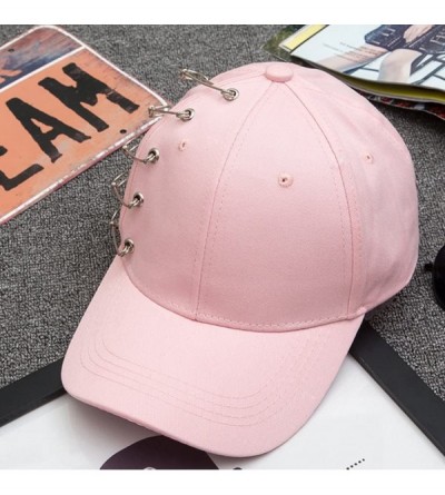 Baseball Caps Women's Iron Ring Pin Retro Baseball Cap Trucker Hat - 5 Needle Pink - C9186NA3SST $14.00