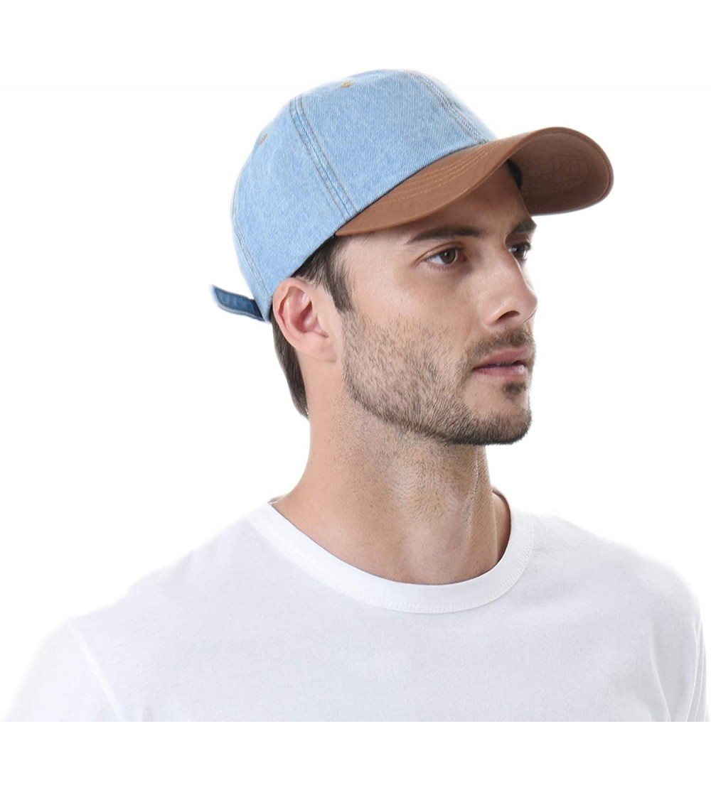 Baseball Caps Denim Baseball Cap Leather Brim Washed Low Profile CR1618 - Lightblue - C217Y0YXMA7 $19.04