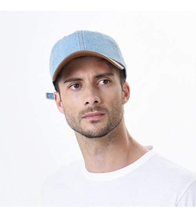 Baseball Caps Denim Baseball Cap Leather Brim Washed Low Profile CR1618 - Lightblue - C217Y0YXMA7 $19.04