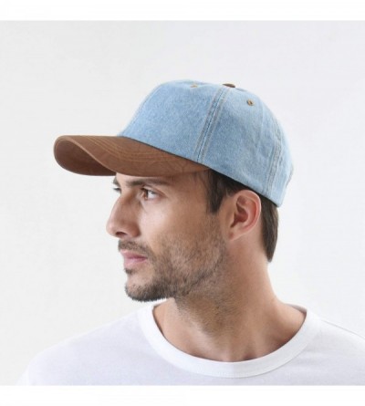 Baseball Caps Denim Baseball Cap Leather Brim Washed Low Profile CR1618 - Lightblue - C217Y0YXMA7 $19.04