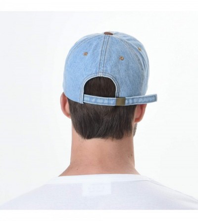 Baseball Caps Denim Baseball Cap Leather Brim Washed Low Profile CR1618 - Lightblue - C217Y0YXMA7 $19.04