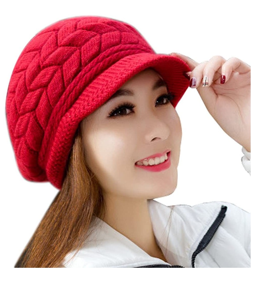 Skullies & Beanies Fashion Women's Crochet Hat Peaked Winter Warm Skullies Beanies Faux Fur Knitted Hats Cap - Watermelon Red...