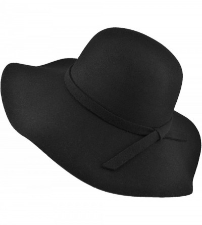 Fedoras Womens Floppy Hat- Wool Felt Wide Brim Sun Hat Fedora Cloche Bowler Cap - Black - CE18SZSL0UO $32.87