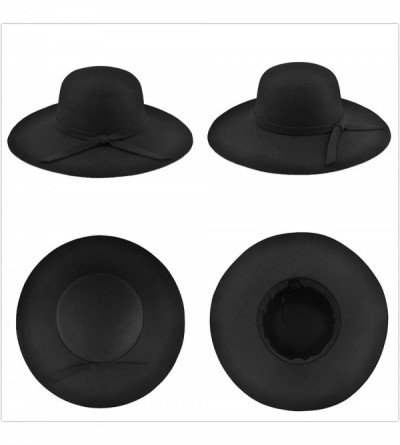 Fedoras Womens Floppy Hat- Wool Felt Wide Brim Sun Hat Fedora Cloche Bowler Cap - Black - CE18SZSL0UO $14.73