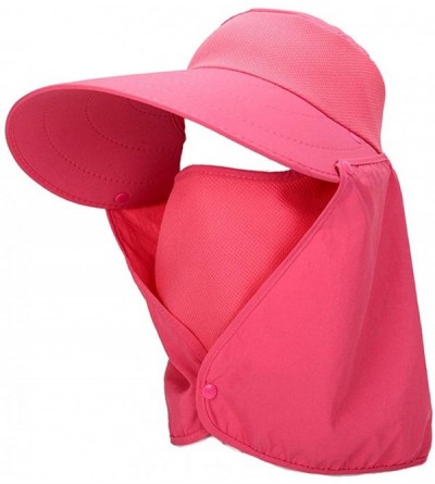 Sun Hats Women Sun Flap Cap Wide Brim Fishing Hat with Removable Face Mask & Neck Flap UPF 50+ - Rose Pink - C9194EUA0I6 $12.42