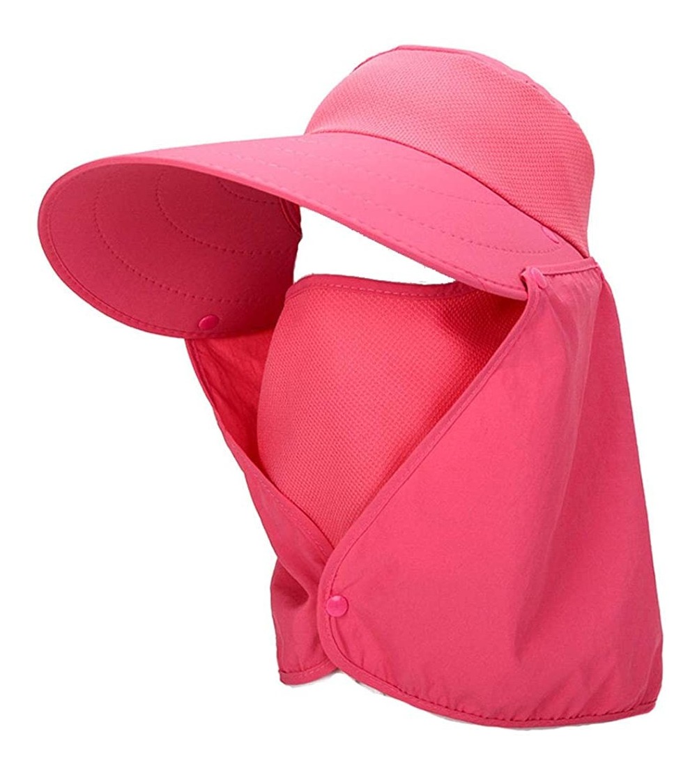 Sun Hats Women Sun Flap Cap Wide Brim Fishing Hat with Removable Face Mask & Neck Flap UPF 50+ - Rose Pink - C9194EUA0I6 $12.42