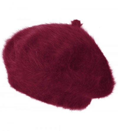 Berets Solid Color Angora French Beret Furry Artist Flat Winter Hat - Wine With Tab - CU18KKX7C20 $31.69
