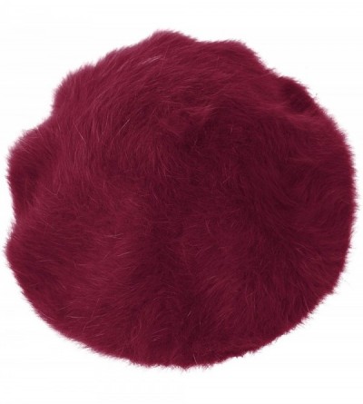 Berets Solid Color Angora French Beret Furry Artist Flat Winter Hat - Wine With Tab - CU18KKX7C20 $31.69