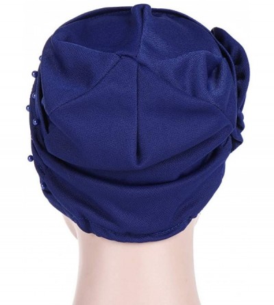 Newsboy Caps Women Beading India Hat Muslim Ruffle Cancer Chemo Beanie Floral Turban W - Blue - CM18LCAA989 $16.89