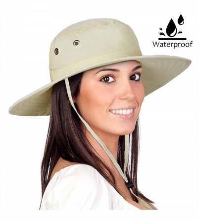 Rain Hats Waterproof Sun Hat Outdoor Wide Brim Bucket Boonie Cap for Safari Hiking Fishing - Tan - CO18H84Z4UG $23.33