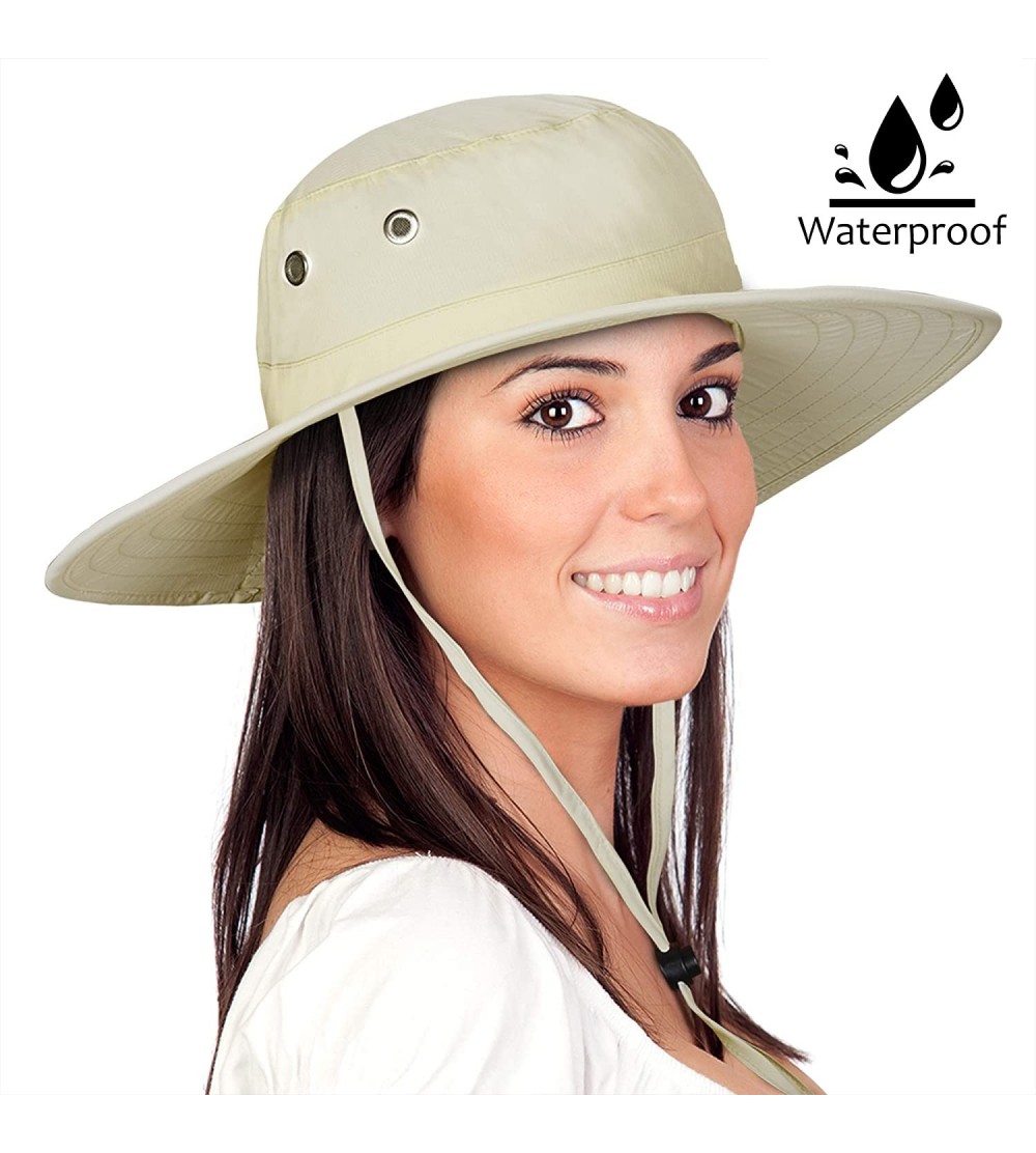 Rain Hats Waterproof Sun Hat Outdoor Wide Brim Bucket Boonie Cap for Safari Hiking Fishing - Tan - CO18H84Z4UG $24.26