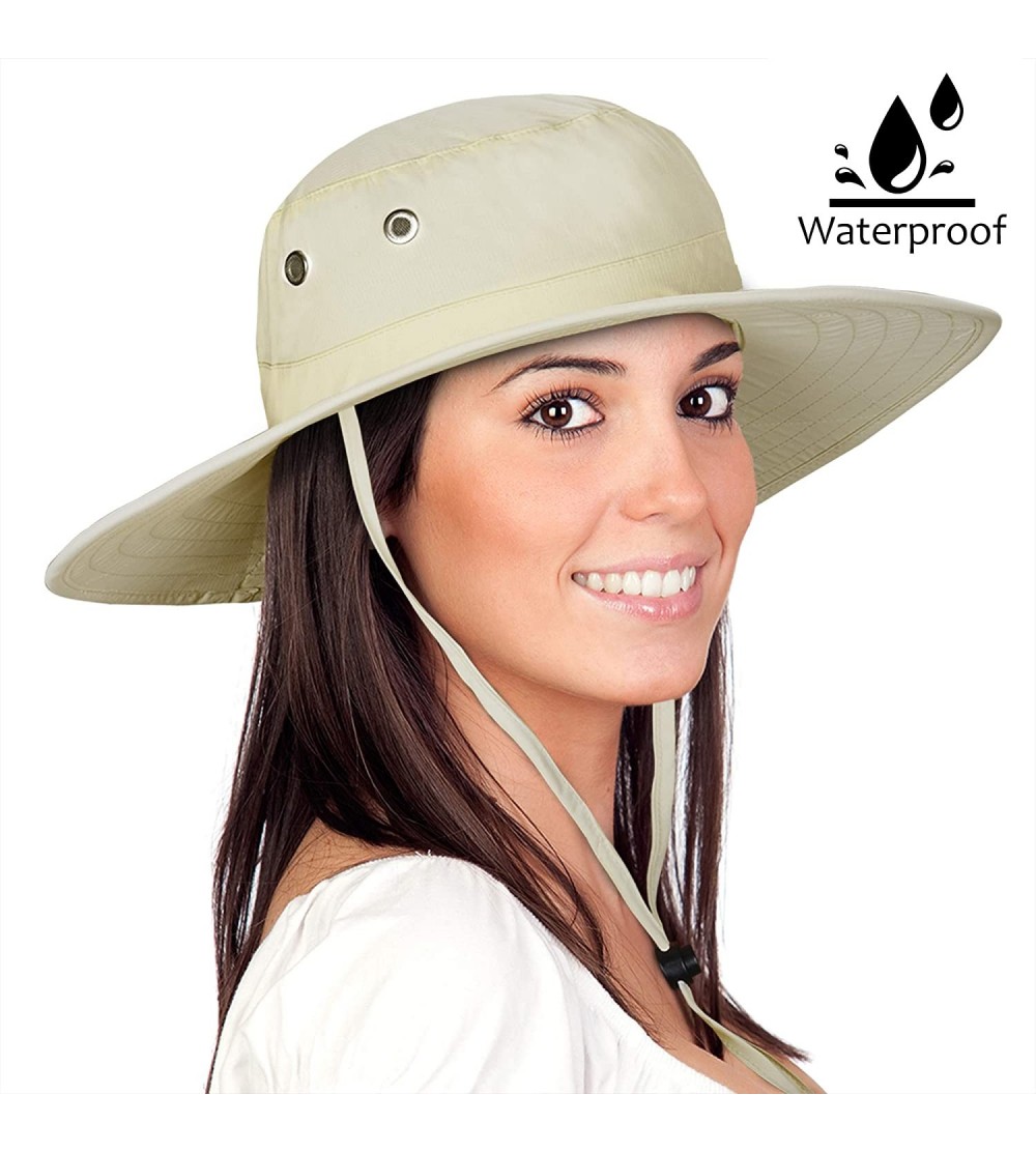 Rain Hats Waterproof Sun Hat Outdoor Wide Brim Bucket Boonie Cap for Safari Hiking Fishing - Tan - CO18H84Z4UG $9.95