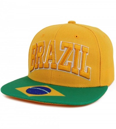 Baseball Caps Country Name 3D Embroidery Flag Print Flatbill Snapback Cap - Brazil Yellow - CR18W40DYRA $35.98