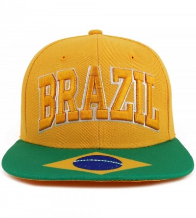 Baseball Caps Country Name 3D Embroidery Flag Print Flatbill Snapback Cap - Brazil Yellow - CR18W40DYRA $15.89