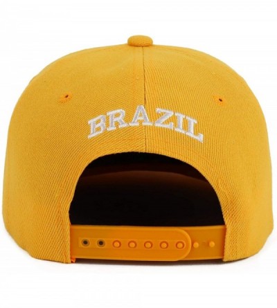 Baseball Caps Country Name 3D Embroidery Flag Print Flatbill Snapback Cap - Brazil Yellow - CR18W40DYRA $15.89