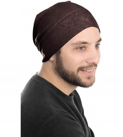 Skullies & Beanies Mens Relaxed Beanie - 100% Cotton Beanie Hats for Guys - Brown - CN18L36D94D $18.31