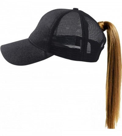 Baseball Caps Women's Ponytail Baseball Cap Messy High Bun Adjustable Plain Trucker Dad Hat - Glitter-black - CP18NC0UWOL $13.58