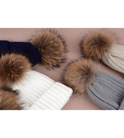 Skullies & Beanies Knit Hat for Womens Girls Fleece Winter Slouchy Beanie Hat with Real Raccon Fox Fur Pom Pom - Slouch Light...