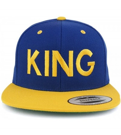 Baseball Caps King Two Tone Embroidered Flat Bill Snapback Cap - Royal Yellow - C217YXNYEZK $22.31