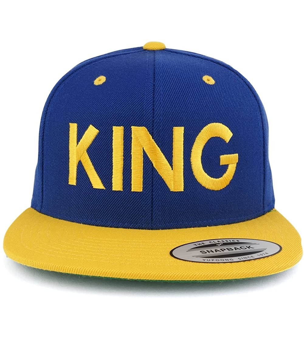 Baseball Caps King Two Tone Embroidered Flat Bill Snapback Cap - Royal Yellow - C217YXNYEZK $22.31