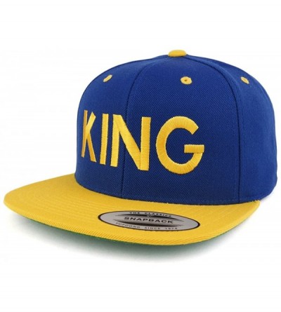 Baseball Caps King Two Tone Embroidered Flat Bill Snapback Cap - Royal Yellow - C217YXNYEZK $22.31