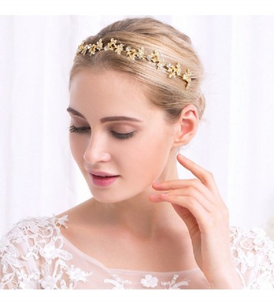 Headbands Ammei Gold Headband Bridal Tiara Flower Shape Women's Headpiece Wedding Hair Accessories (Gold) - Gold - CQ17YGTRCC...