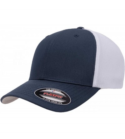 Baseball Caps The Original Flexfit Yupoong Mesh Trucker Hat Cap & 2-Tone - Navy/White - C611LP4RF9L $28.64