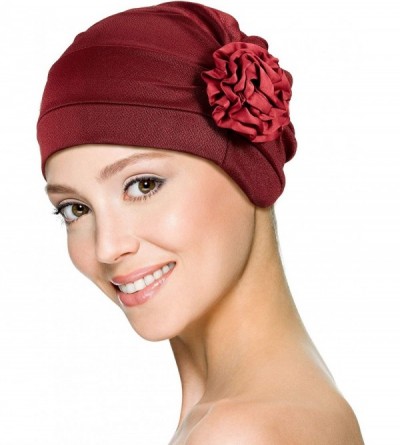 Skullies & Beanies 4 Pieces Turban Flower Head Wrap Beanie Scarf Cap Hair Loss Hat for Men and Women (Wine Red- Khaki- Black-...